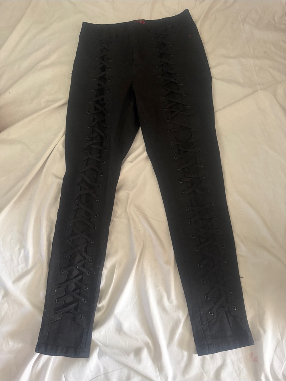 Black Lace-Up Skinny Pants